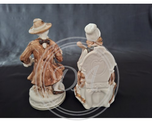 Vintage Porcelain Figurines Pair "Girl with Mandolin and Boy with Bird"