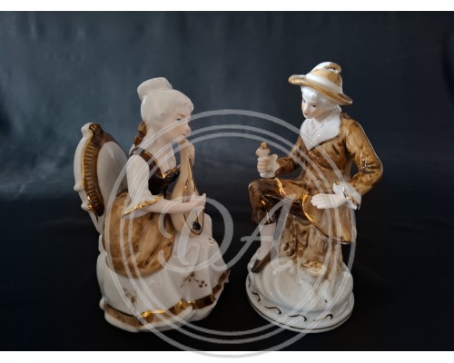 Vintage Porcelain Figurines Pair "Girl with Mandolin and Boy with Bird"