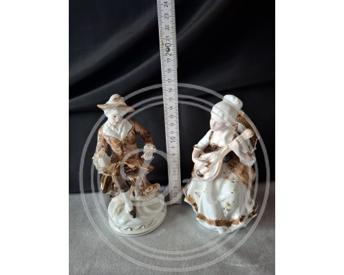 Vintage Porcelain Figurines Pair "Girl with Mandolin and Boy with Bird"