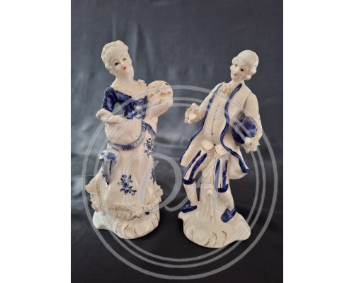 Antique German Porcelain Figurine Pair: "Lady with Bouquet and Cavalier"