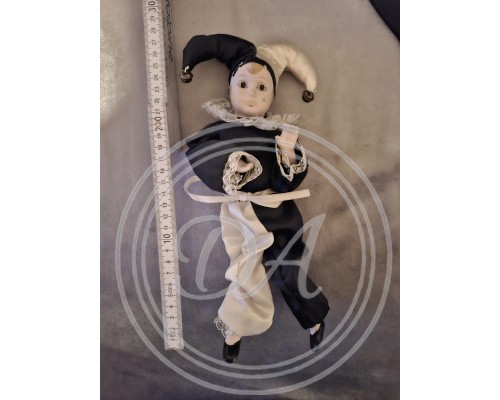 Vintage Porzellanpuppe Harlekin (oder Pierrot) aus den 1980ern