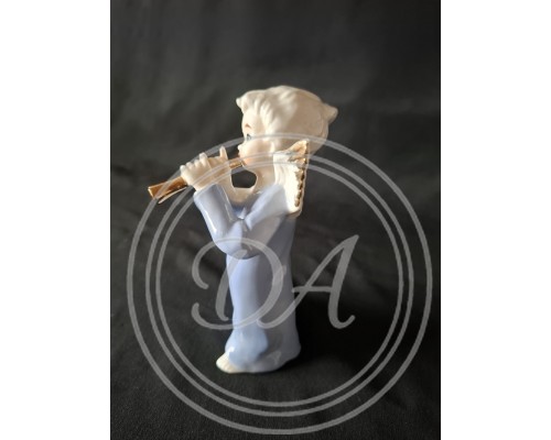 Vintage Porcelain Figurine of a Kneeling Angel Playing a Musical Instrument