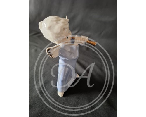 Vintage Porcelain Figurine of a Kneeling Angel Playing a Musical Instrument
