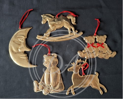 Vintage Christmas Metal Christmas Tree Ornaments 5 pcs.