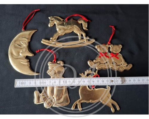 Vintage Christmas Metal Christmas Tree Ornaments 5 pcs.