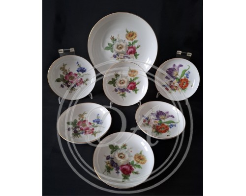 Set (1+6) with floral decoration “Meissen Bouquet”. Fürstenberg