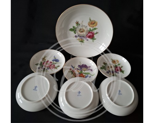 Set (1+6) with floral decoration “Meissen Bouquet”. Fürstenberg