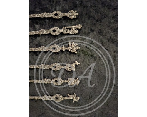 Antique set of 6 brass appetizer forks, Montagnani, Italy
