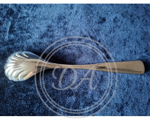 Antique sugar spoon with shell-shaped cup.