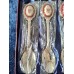 A set of 6 silver-plated teaspoons with a pink porcelain cameo flower inlay on the handle.