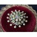 Vintage 1950s Starburst Brooch with Pastel Green Rhinestones and Faux Pearls