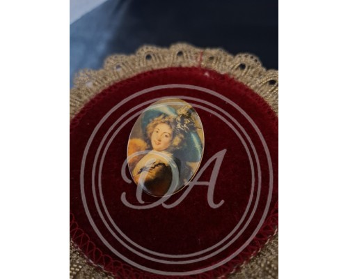 Brooch or Oval Cabochon with Reproduction of Madame Molé-Reymond's Portrait