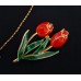 Vintage-Schmuckset mit roten Emaille-Tulpen, bestehend aus Halskette, Ohrsteckern und Brosche