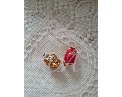Vintage-Schmuckset mit roten Emaille-Tulpen, bestehend aus Halskette, Ohrsteckern und Brosche