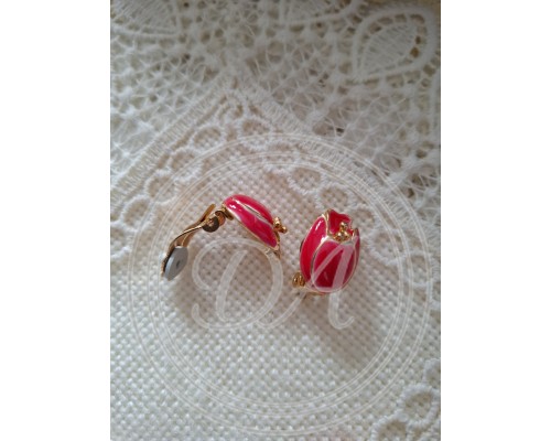 Vintage-Schmuckset mit roten Emaille-Tulpen, bestehend aus Halskette, Ohrsteckern und Brosche