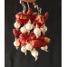 Red coral and white pearl drop earrings.