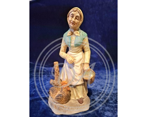 A. Borsato Old Woman Grandma Feeding Chickens Porcelain Figurine Milano Italy