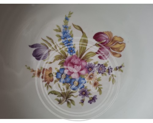 Antique Winterling Plate (1903-1930) with a "Meissen Bouquet" floral composition of tulips and other garden flowers in the center.
