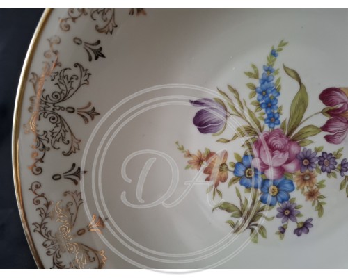 Antique Winterling Plate (1903-1930) with a "Meissen Bouquet" floral composition of tulips and other garden flowers in the center.