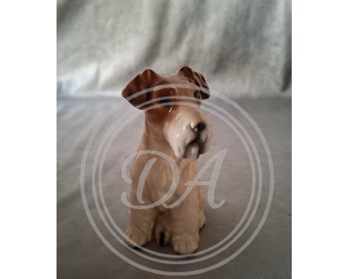 Antique Ceramic Seated Fox Terrier Dog in Brown and White