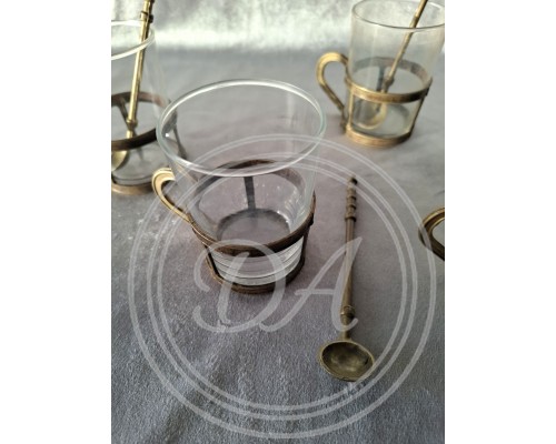 Glasses and brass spoons for mulled wine, Germany