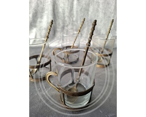 Glasses and brass spoons for mulled wine, Germany 