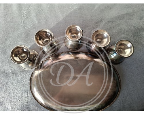Vintage silver-plated shot glasses and a tray, Germany