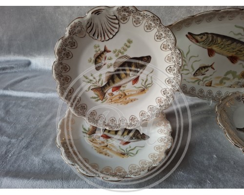 Service  antique Limoges "River fish" (12 persons)