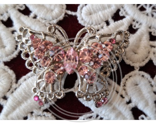 Vintage-Brosche „Schmetterling mit rosa Kristallen“, 1950er-1960er Jahre, Deutschland