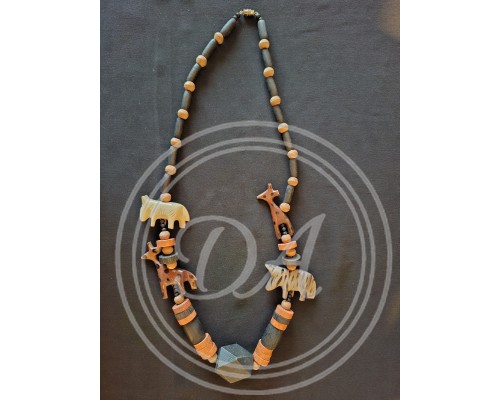 Vintage Unique Handmade Wooden Bead and Animal Figure Safari Style Necklace