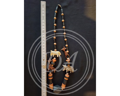 Vintage Unique Handmade Wooden Bead and Animal Figure Safari Style Necklace