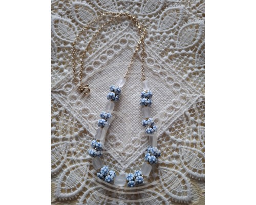 Vintage 'Summer Forget-Me-Nots' Necklace with Blue Lampwork-Style Flower Beads
