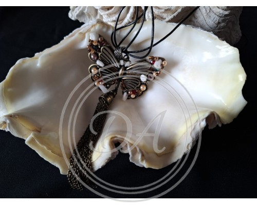 Vintage Butterfly Pendant Necklace, Boho or Ethnic Style