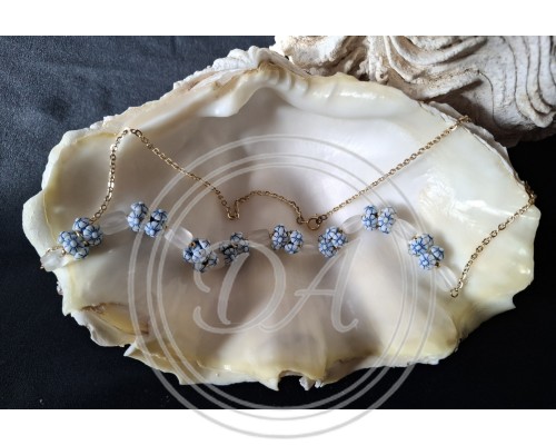 Vintage 'Summer Forget-Me-Nots' Necklace with Blue Lampwork-Style Flower Beads