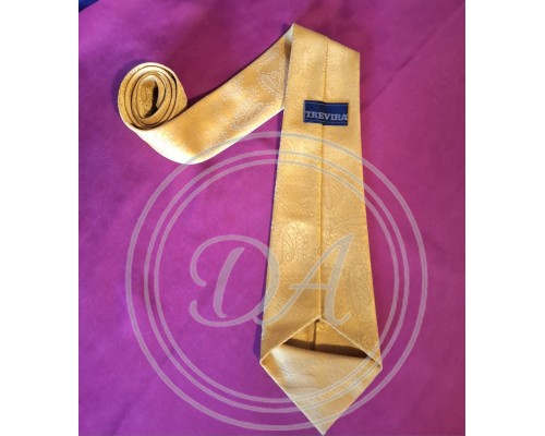 Vintage goldfarbene Trevira Krawatte aus den 70ern mit klassischem Paisley-Muster