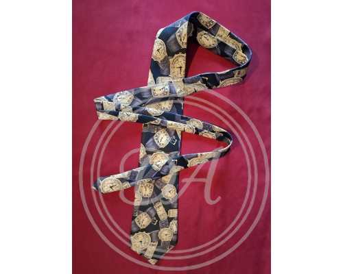Vintage Men's Tie by René Chagal with Clock and Dollar Print
