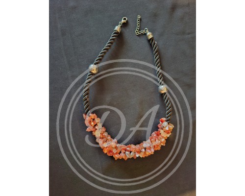 Vintage Handmade Necklace (Choker) in Rich Orange and Red, Made from Natural Carnelian Chips