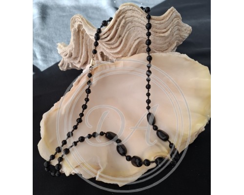 Vintage Black "Jet Glass" Bead Necklace, Marked Monet