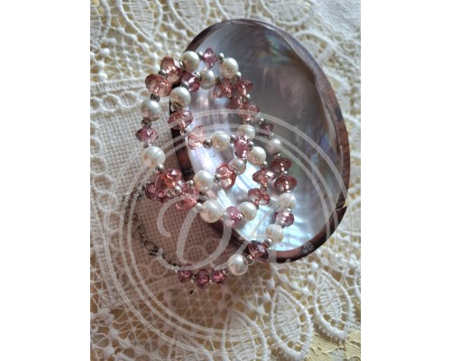 Vintage Necklace with Artificial Pearls and Pink Faceted Glass Beads. France
