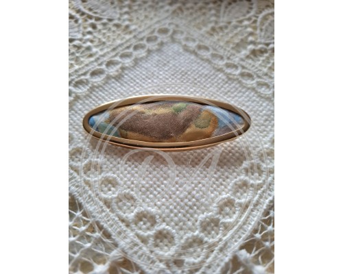 Vintage Oval Silk Painting Brooch