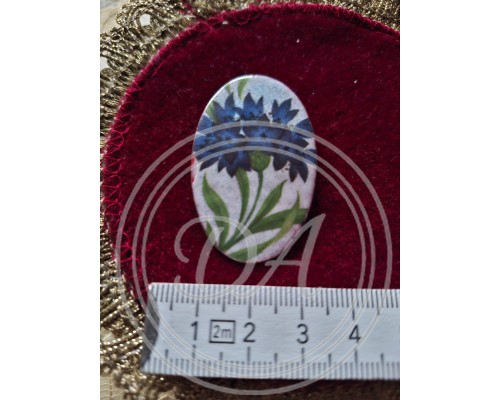 "Cornflowers" Vintage Hand-Painted Metal Oval Brooch featuring Cornflowers