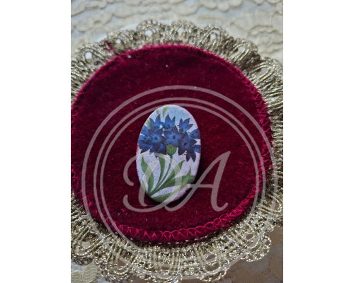 "Cornflowers" Vintage Hand-Painted Metal Oval Brooch featuring Cornflowers