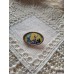 Vintage 1950s Oval Brooch, Silk Painting by German Brand Uhlig