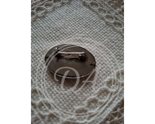 Vintage 1950s Oval Brooch, Silk Painting by German Brand Uhlig