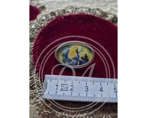 Vintage 1950s Oval Brooch, Silk Painting by German Brand Uhlig