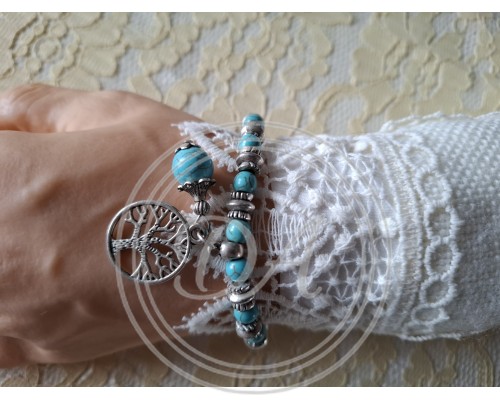 "Turquoise and Tree of Life" Vintage Women's Ethnic or Boho Style Bracelet