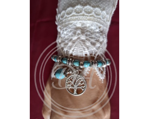 "Turquoise and Tree of Life" Vintage Women's Ethnic or Boho Style Bracelet